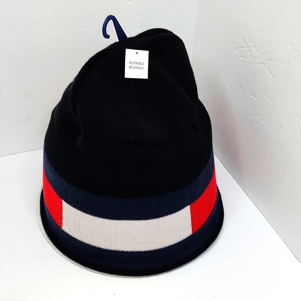 TOMMY HILFIGER HAT BEANIE , BLACK, UNISEX, REVERSIBLE